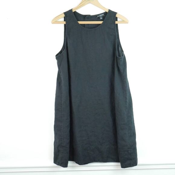 J Crew Large Maxine Button Back Dress Linen Black Shift A Line Mini Preppy Lagom - Picture 1 of 8